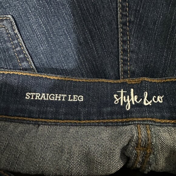 Style & Co Straight Leg size 16S dark wash 5 pocket zip front jeans - Picture 3 of 8